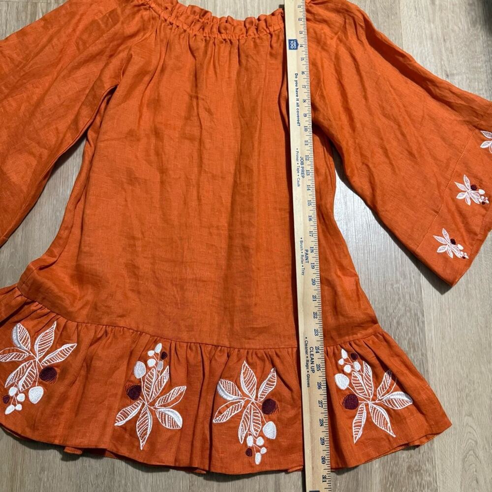 $460 JUAN DE DIOS Mexico Lindo Linen Mini Dress Embroidered SIZE XS Terracotta - Picture 11 of 12